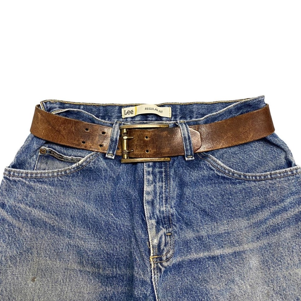 Vintage Brown Distressed Leather Belt Brass Buckle